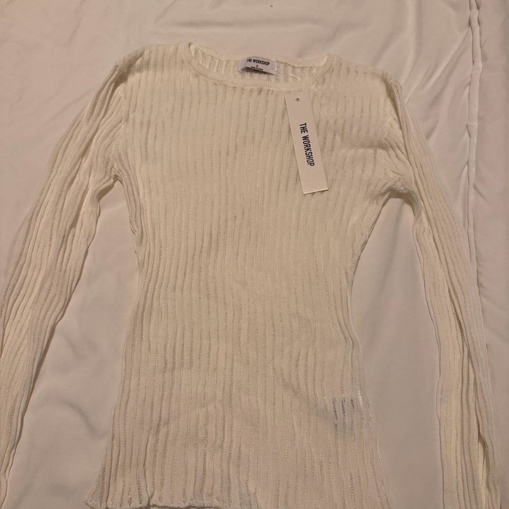 White Ribbed Long Sleeve Top